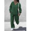 imagePRETTYGARDEN Casual Winter Two Piece Sets for Women 2025 V Neck Sweatshirt Loose Wide Leg Pants Tracksuit Knit Fall OutfitsDark Green