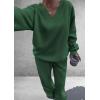 imagePRETTYGARDEN Casual Winter Two Piece Sets for Women 2025 V Neck Sweatshirt Loose Wide Leg Pants Tracksuit Knit Fall OutfitsDark Green
