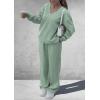 imagePRETTYGARDEN Casual Winter Two Piece Sets for Women 2025 V Neck Sweatshirt Loose Wide Leg Pants Tracksuit Knit Fall OutfitsGrey Green
