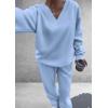 imagePRETTYGARDEN Casual Winter Two Piece Sets for Women 2025 V Neck Sweatshirt Loose Wide Leg Pants Tracksuit Knit Fall OutfitsLight Blue