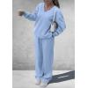 imagePRETTYGARDEN Casual Winter Two Piece Sets for Women 2025 V Neck Sweatshirt Loose Wide Leg Pants Tracksuit Knit Fall OutfitsLight Blue