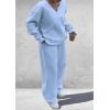 imagePRETTYGARDEN Casual Winter Two Piece Sets for Women 2025 V Neck Sweatshirt Loose Wide Leg Pants Tracksuit Knit Fall OutfitsLight Blue