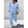 imagePRETTYGARDEN Casual Winter Two Piece Sets for Women 2025 V Neck Sweatshirt Loose Wide Leg Pants Tracksuit Knit Fall OutfitsLight Blue