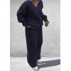 imagePRETTYGARDEN Casual Winter Two Piece Sets for Women 2025 V Neck Sweatshirt Loose Wide Leg Pants Tracksuit Knit Fall OutfitsNavy Blue