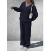 imagePRETTYGARDEN Casual Winter Two Piece Sets for Women 2025 V Neck Sweatshirt Loose Wide Leg Pants Tracksuit Knit Fall OutfitsNavy Blue