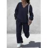 imagePRETTYGARDEN Casual Winter Two Piece Sets for Women 2025 V Neck Sweatshirt Loose Wide Leg Pants Tracksuit Knit Fall OutfitsNavy Blue