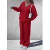 imagePRETTYGARDEN Casual Winter Two Piece Sets for Women 2025 V Neck Sweatshirt Loose Wide Leg Pants Tracksuit Knit Fall OutfitsRed