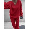 imagePRETTYGARDEN Casual Winter Two Piece Sets for Women 2025 V Neck Sweatshirt Loose Wide Leg Pants Tracksuit Knit Fall OutfitsRed