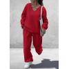 imagePRETTYGARDEN Casual Winter Two Piece Sets for Women 2025 V Neck Sweatshirt Loose Wide Leg Pants Tracksuit Knit Fall OutfitsRed