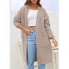 imagePRETTYGARDEN Fall Long Sleeve Cardigan Sweaters for Women 2025 Trendy Winter Open Front Loose Knitted Cardigans with PocketsBeige Grey
