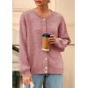 imagePRETTYGARDEN Fall Long Sleeve Cardigans for Women Trendy 2025 Lightweight Button Down Crewneck Loose Knit Sweater ClothesGrey Pink