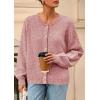imagePRETTYGARDEN Fall Long Sleeve Cardigans for Women Trendy 2025 Lightweight Button Down Crewneck Loose Knit Sweater ClothesGrey Pink