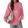 imagePRETTYGARDEN Fall Long Sleeve Pullover Sweaters for Women 2025 Trendy Crewneck Casual Cute Bow Chunky Knit Oversized SweaterDusty Pink