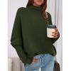 imagePRETTYGARDEN Fall Sweaters for Women 2025 Winter Clothing Batwing Long Sleeve Casual Tops Loose Knit Turtleneck SweaterArmy Green
