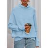 imagePRETTYGARDEN Fall Sweaters for Women 2025 Winter Clothing Batwing Long Sleeve Casual Tops Loose Knit Turtleneck SweaterBlue