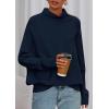 imagePRETTYGARDEN Fall Sweaters for Women 2025 Winter Clothing Batwing Long Sleeve Casual Tops Loose Knit Turtleneck SweaterNavy
