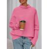 imagePRETTYGARDEN Fall Sweaters for Women 2025 Winter Clothing Batwing Long Sleeve Casual Tops Loose Knit Turtleneck SweaterPink
