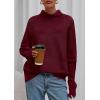 imagePRETTYGARDEN Fall Sweaters for Women 2025 Winter Clothing Batwing Long Sleeve Casual Tops Loose Knit Turtleneck SweaterWine Red