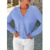 imagePRETTYGARDEN Lightweight Cardigans for Women Trendy 2025 Cozy Fall Fashion Long Sleeve Button V Neck Soft Knit Sweater TopsLight Blue