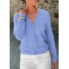 imagePRETTYGARDEN Lightweight Cardigans for Women Trendy 2025 Cozy Fall Fashion Long Sleeve Button V Neck Soft Knit Sweater TopsLight Blue