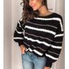 imagePRETTYGARDEN Sweaters for Women 2025 Long Sleeve Striped Knitted V Neck Pullover Jumper Tops Fall Outfits Fashion ClothingNarrow Striped Black