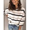 imagePRETTYGARDEN Sweaters for Women 2025 Long Sleeve Striped Knitted V Neck Pullover Jumper Tops Fall Outfits Fashion ClothingNarrow Striped White