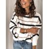 imagePRETTYGARDEN Sweaters for Women 2025 Long Sleeve Striped Knitted V Neck Pullover Jumper Tops Fall Outfits Fashion ClothingNarrow Striped White
