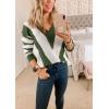 imagePRETTYGARDEN Sweaters for Women 2025 Long Sleeve Striped Knitted V Neck Pullover Jumper Tops Fall Outfits Fashion ClothingStriped Army Green