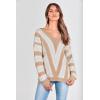 imagePRETTYGARDEN Sweaters for Women 2025 Long Sleeve Striped Knitted V Neck Pullover Jumper Tops Fall Outfits Fashion ClothingStriped Beige