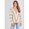 imagePRETTYGARDEN Sweaters for Women 2025 Long Sleeve Striped Knitted V Neck Pullover Jumper Tops Fall Outfits Fashion ClothingStriped Beige