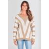 imagePRETTYGARDEN Sweaters for Women 2025 Long Sleeve Striped Knitted V Neck Pullover Jumper Tops Fall Outfits Fashion ClothingStriped Beige