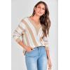 imagePRETTYGARDEN Sweaters for Women 2025 Long Sleeve Striped Knitted V Neck Pullover Jumper Tops Fall Outfits Fashion ClothingStriped Beige