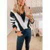imagePRETTYGARDEN Sweaters for Women 2025 Long Sleeve Striped Knitted V Neck Pullover Jumper Tops Fall Outfits Fashion ClothingStriped Black