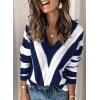 imagePRETTYGARDEN Sweaters for Women 2025 Long Sleeve Striped Knitted V Neck Pullover Jumper Tops Fall Outfits Fashion ClothingStriped Blue