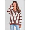 imagePRETTYGARDEN Sweaters for Women 2025 Long Sleeve Striped Knitted V Neck Pullover Jumper Tops Fall Outfits Fashion ClothingStriped Brown