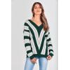 imagePRETTYGARDEN Sweaters for Women 2025 Long Sleeve Striped Knitted V Neck Pullover Jumper Tops Fall Outfits Fashion ClothingStriped Dark Green