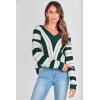 imagePRETTYGARDEN Sweaters for Women 2025 Long Sleeve Striped Knitted V Neck Pullover Jumper Tops Fall Outfits Fashion ClothingStriped Dark Green