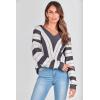 imagePRETTYGARDEN Sweaters for Women 2025 Long Sleeve Striped Knitted V Neck Pullover Jumper Tops Fall Outfits Fashion ClothingStriped Dark Grey