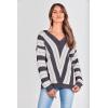 imagePRETTYGARDEN Sweaters for Women 2025 Long Sleeve Striped Knitted V Neck Pullover Jumper Tops Fall Outfits Fashion ClothingStriped Dark Grey
