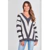 imagePRETTYGARDEN Sweaters for Women 2025 Long Sleeve Striped Knitted V Neck Pullover Jumper Tops Fall Outfits Fashion ClothingStriped Dark Grey