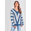 imagePRETTYGARDEN Sweaters for Women 2025 Long Sleeve Striped Knitted V Neck Pullover Jumper Tops Fall Outfits Fashion ClothingStriped Dark Royal Blue