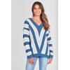 imagePRETTYGARDEN Sweaters for Women 2025 Long Sleeve Striped Knitted V Neck Pullover Jumper Tops Fall Outfits Fashion ClothingStriped Dark Royal Blue