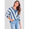 imagePRETTYGARDEN Sweaters for Women 2025 Long Sleeve Striped Knitted V Neck Pullover Jumper Tops Fall Outfits Fashion ClothingStriped Dark Royal Blue
