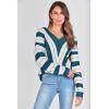 imagePRETTYGARDEN Sweaters for Women 2025 Long Sleeve Striped Knitted V Neck Pullover Jumper Tops Fall Outfits Fashion ClothingStriped Denim Blue