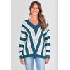 imagePRETTYGARDEN Sweaters for Women 2025 Long Sleeve Striped Knitted V Neck Pullover Jumper Tops Fall Outfits Fashion ClothingStriped Denim Blue