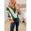 imagePRETTYGARDEN Sweaters for Women 2025 Long Sleeve Striped Knitted V Neck Pullover Jumper Tops Fall Outfits Fashion ClothingStriped Green