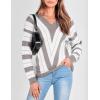 imagePRETTYGARDEN Sweaters for Women 2025 Long Sleeve Striped Knitted V Neck Pullover Jumper Tops Fall Outfits Fashion ClothingStriped Grey
