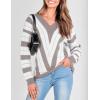 imagePRETTYGARDEN Sweaters for Women 2025 Long Sleeve Striped Knitted V Neck Pullover Jumper Tops Fall Outfits Fashion ClothingStriped Grey