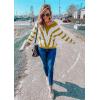 imagePRETTYGARDEN Sweaters for Women 2025 Long Sleeve Striped Knitted V Neck Pullover Jumper Tops Fall Outfits Fashion ClothingStriped Mustard Yellow
