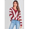 imagePRETTYGARDEN Sweaters for Women 2025 Long Sleeve Striped Knitted V Neck Pullover Jumper Tops Fall Outfits Fashion ClothingStriped Red